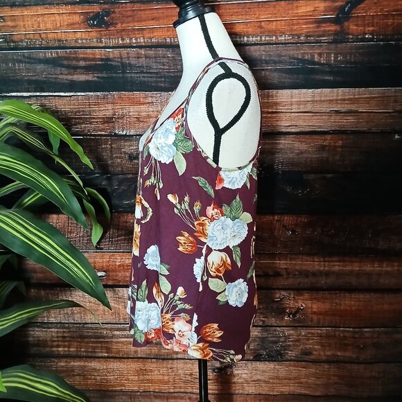 NWT Papermoon Tank Top Small Basima Cross Strap Flowy Burgundy Wine Floral Rayon - Picture 5 of 9